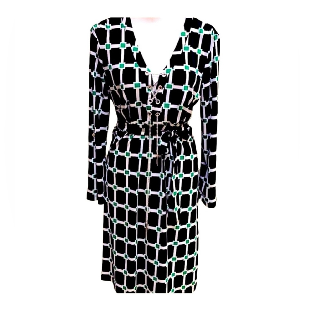 Versatile Green, White and Black Pencil Dress